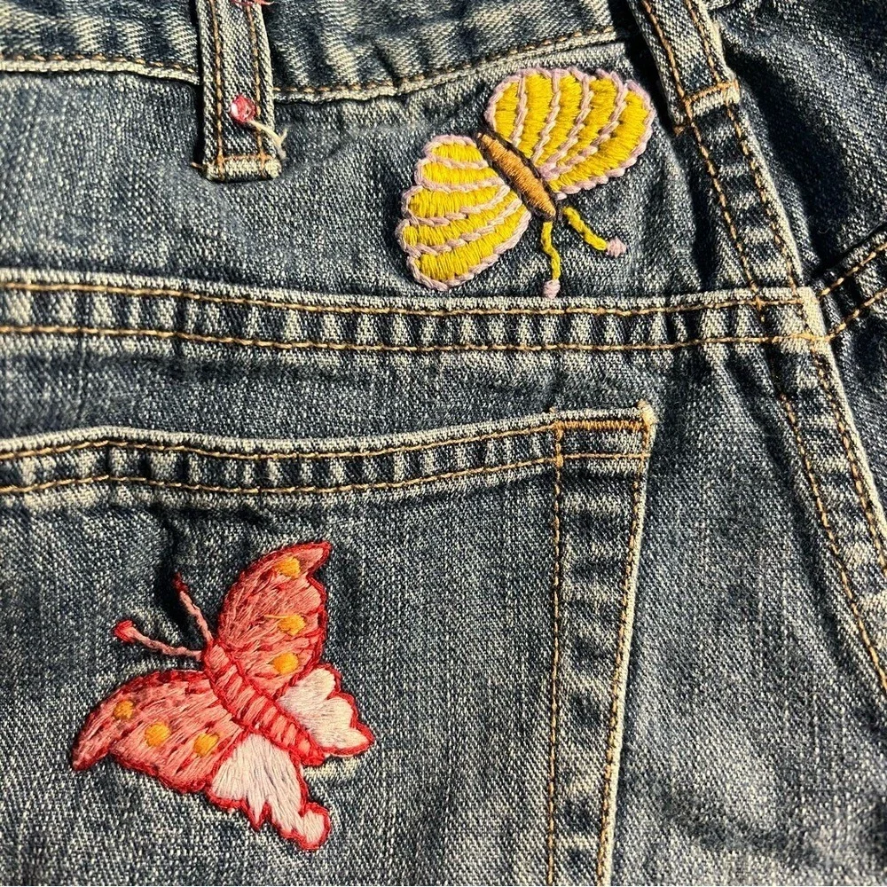 Gap Jeans Girls 8 Capri Embroidered Butterfly Medium Wash Denim Blue 100% Cotton